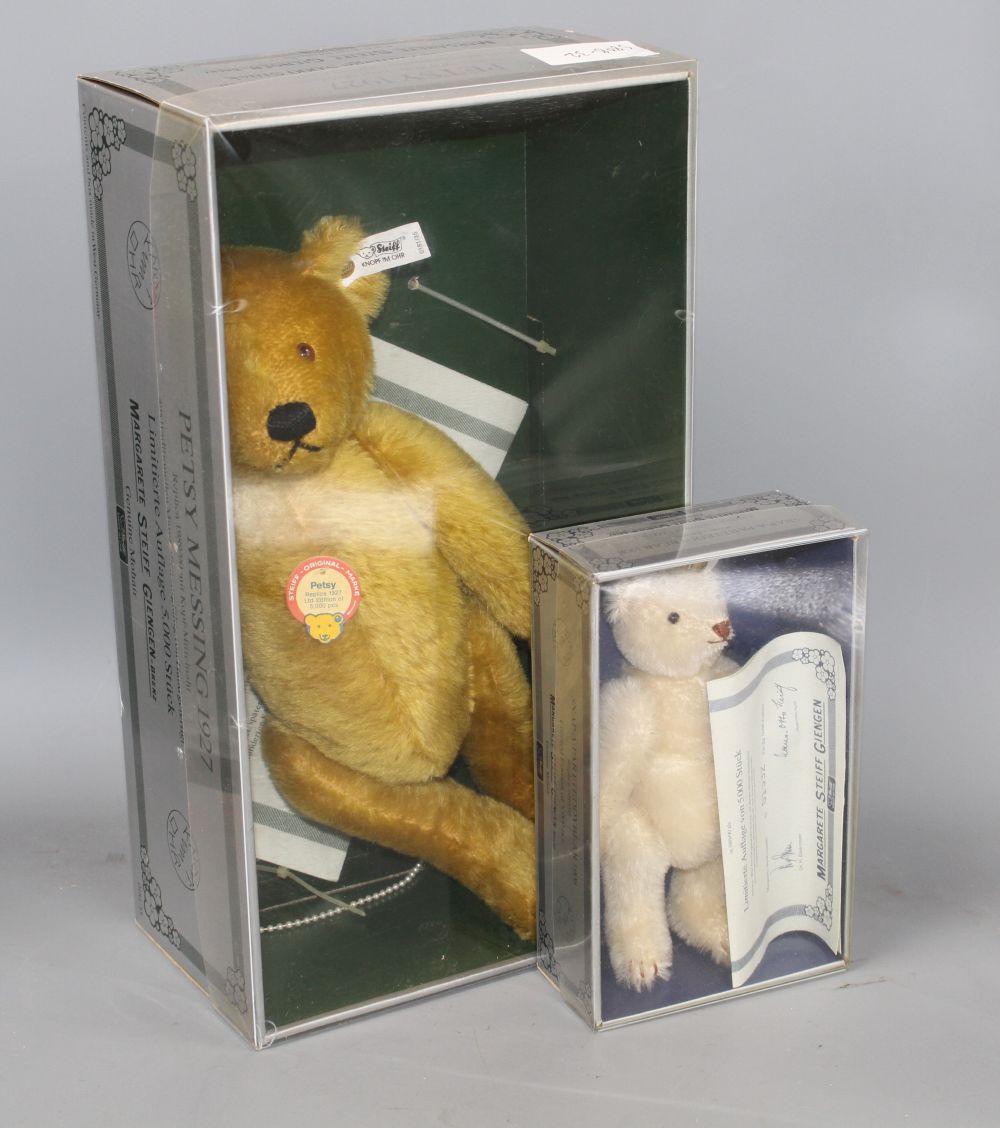 Four Steiff boxed limited edition teddy bears: a 1912 Replica, a 1906 Replica, Petsy 1927 and Snap-A-Part-Teddy bear 1908